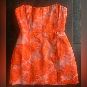 Showpo Orange Strapless Floral Jacquard Dress